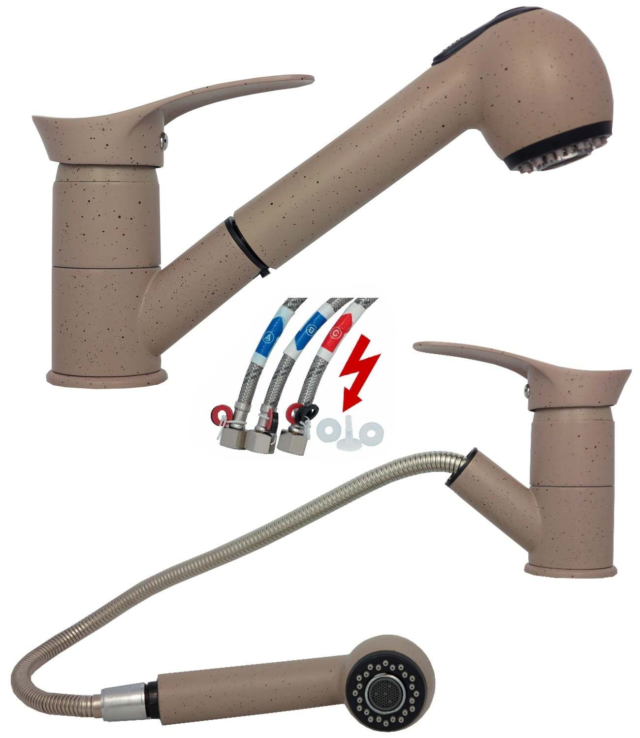 Niederdruck Waschbecken Spültisch Küchen Armatur ausziehbar Küche Granit Beige | eBay